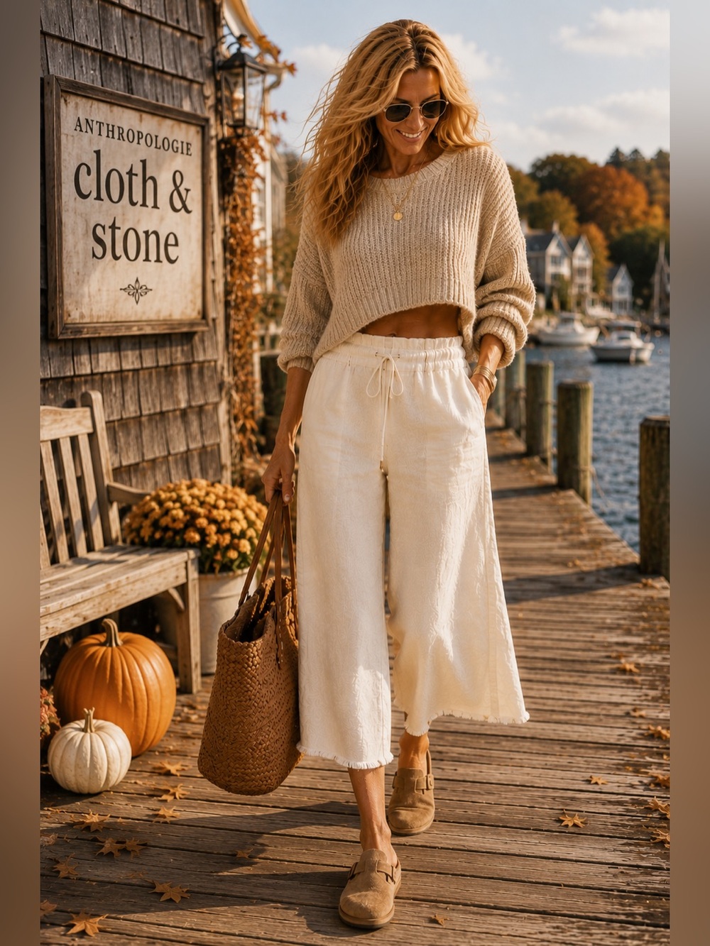Anthro’s Cloth & Stone,Timeless, Classic Cream Palazzo Pants, Size Small